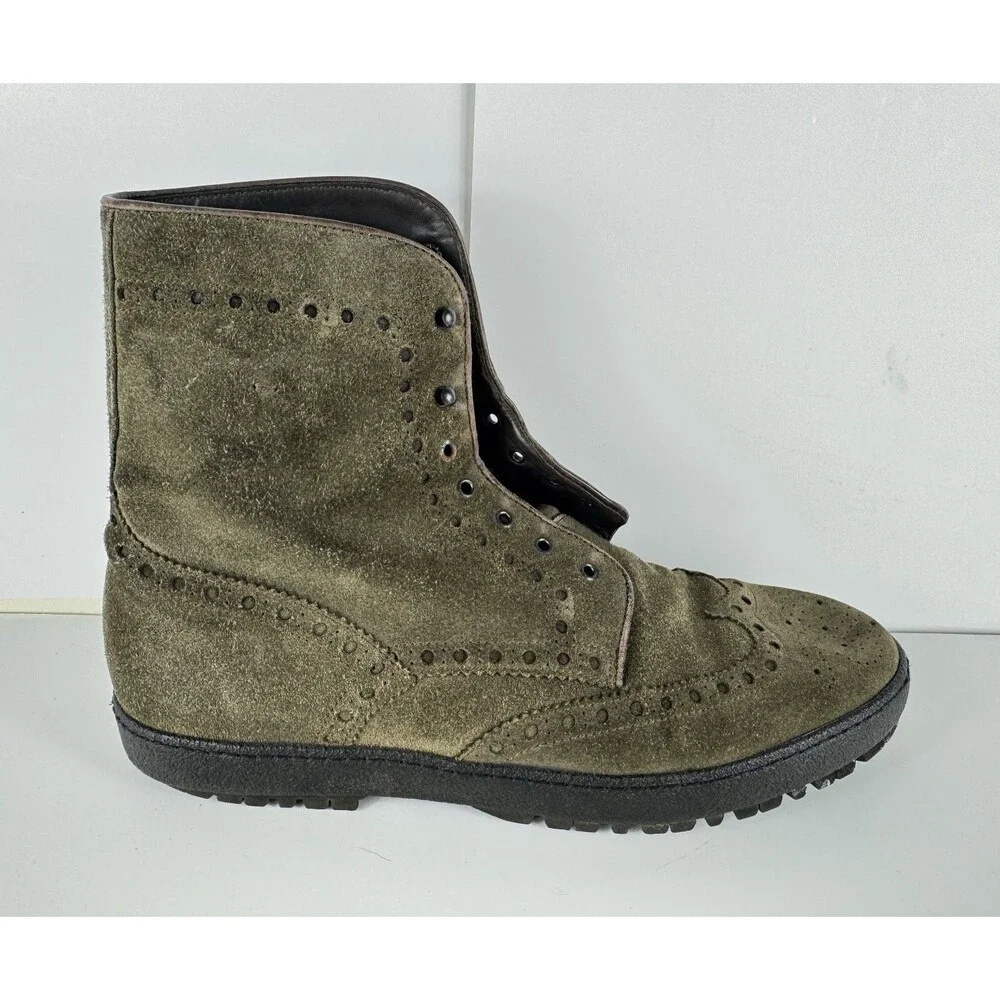 Santoni Men's Olive Suede Lace Up Boots Size US 9